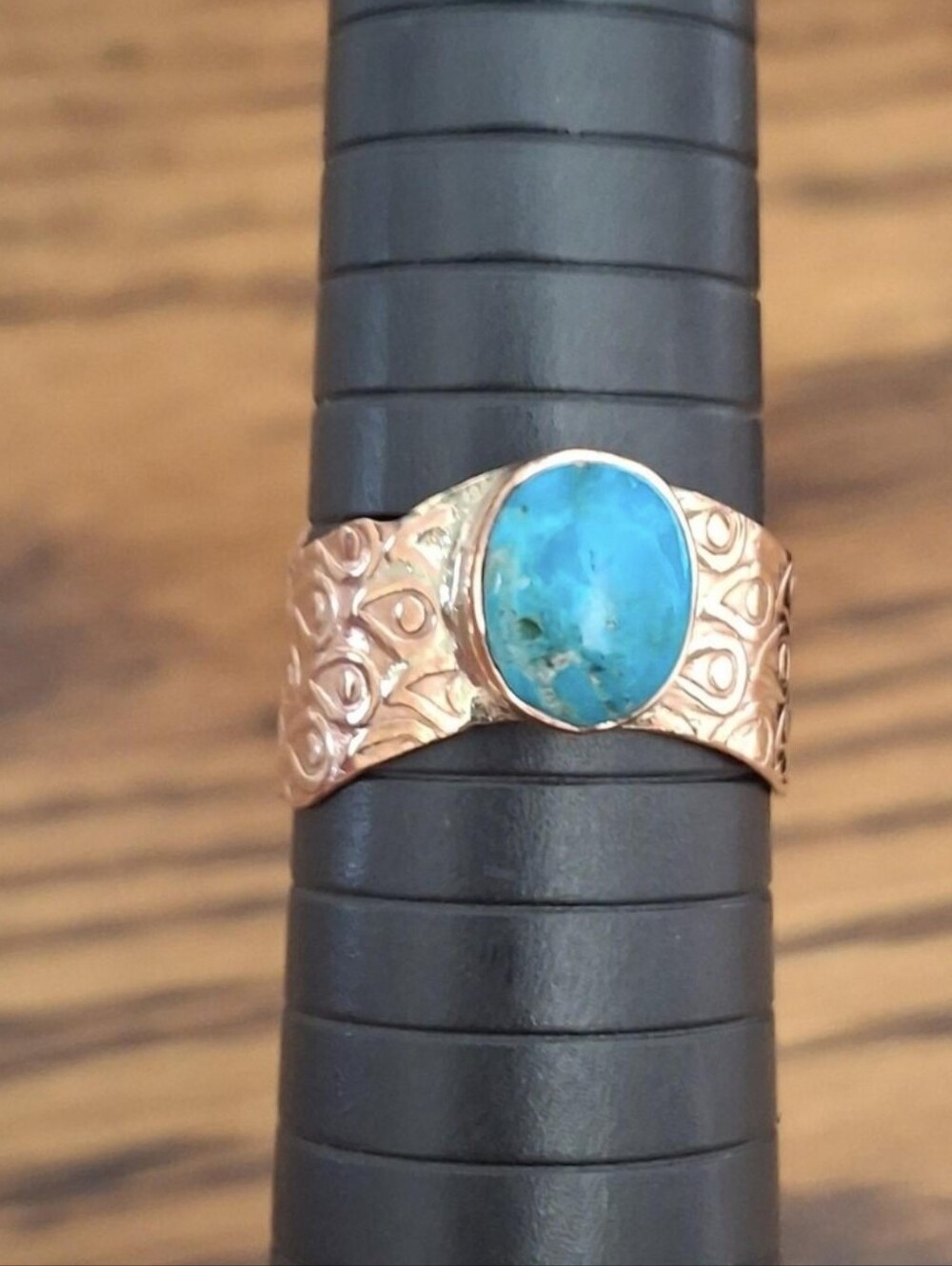 Copper Cigar Band With Turquoise Natural Stone Ring Size 7.5